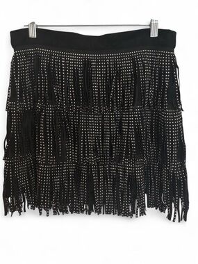 Chelsea Black Studded Fringe Mini Skirt